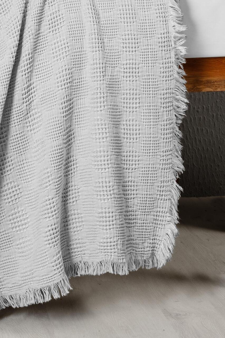 بطانية كانز بيبي مطرزة من قماش الوافل والموسلين Knz-021 بلون رمادي فقاعي - 3