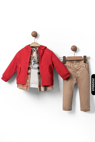 Kapüşonlu Düz Renkli Büzgülü 4'lü Erkek Çocuk pantolon Takım 6-36 Ay 1151 - 1