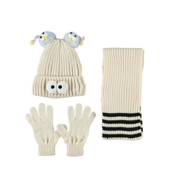 طقم وشاح وقفازات من كيتي كيدز للبنات (4-8 سنوات) K24170-09 أبيض - Kitti