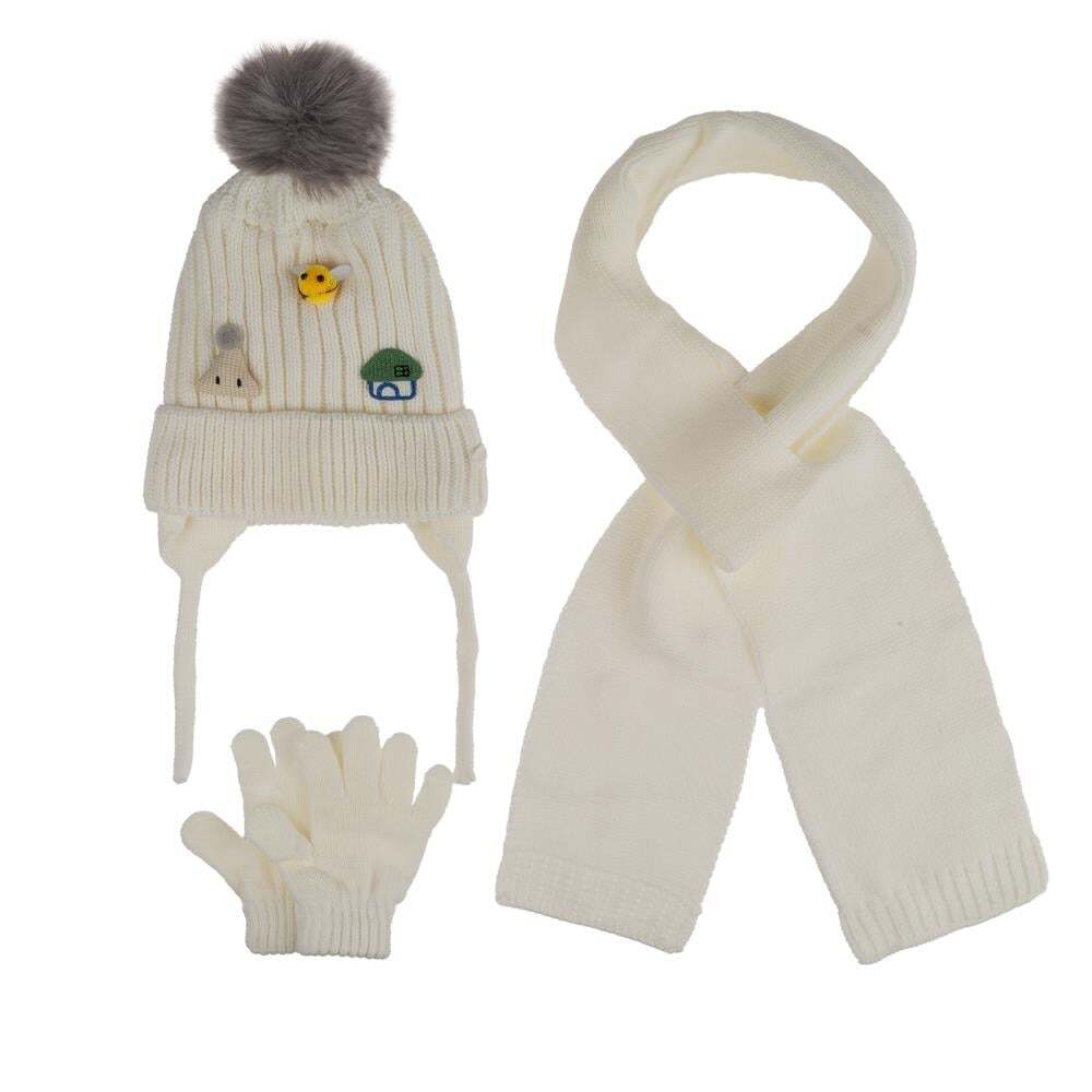 طقم وشاح وقفازات من كيتي بيبي جيرل (١-٤ سنوات) K24160-03 كريمي - 1