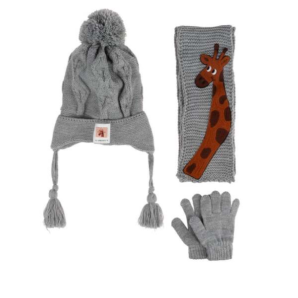 Kitti Bebe Erkek Atkı Bere Eldiven Takım (1-4 Yaş) K24160-09 Açık Gri - Kitti