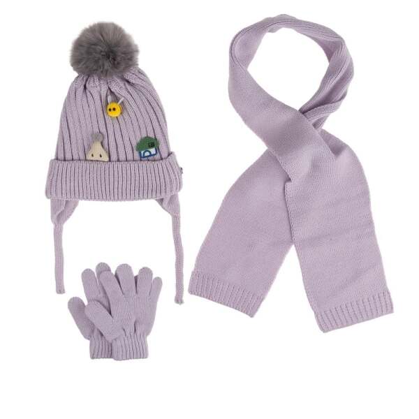 Kitti Bebe Kız Atkı Bere Eldiven Takım (1-4 Yaş) K24160-03 Lila - Kitti