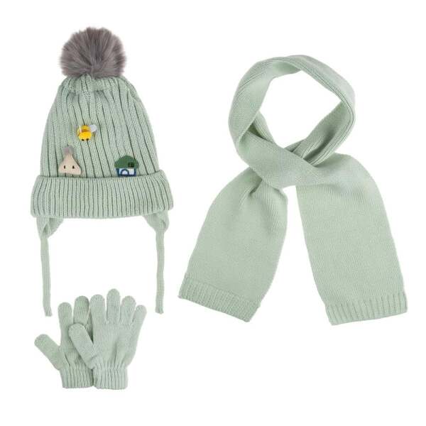 Kitti Bebe Kız Atkı Bere Eldiven Takım (1-4 Yaş) K24160-03 Mint - Kitti