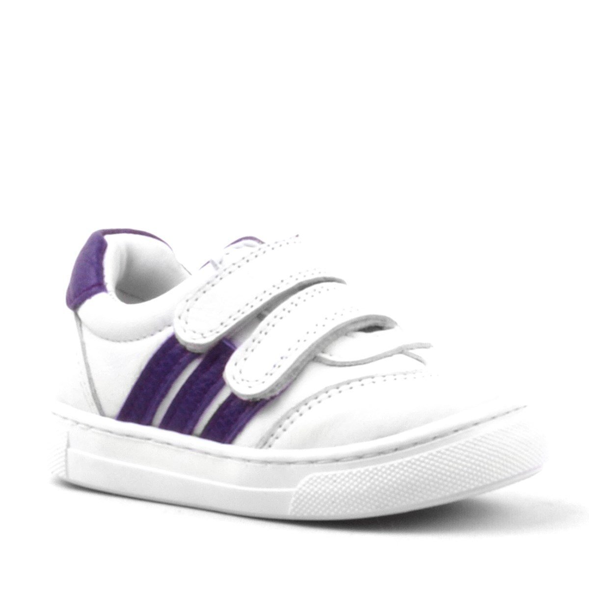 Rakerplus Paw Hakiki Deri Beyaz-Mor Cırtlı Bebek Spor Ayakkabı Sneaker - 1