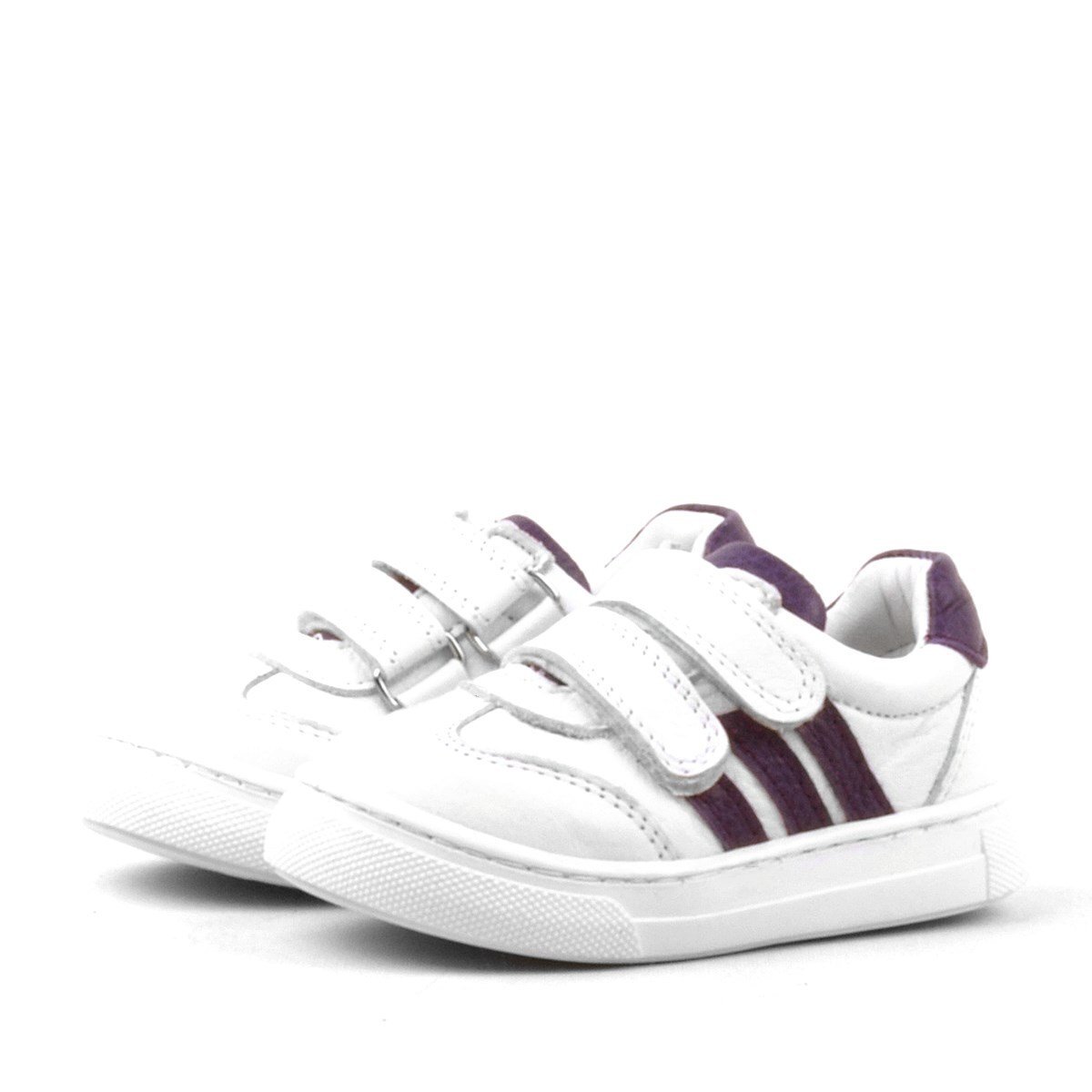 Rakerplus Paw Hakiki Deri Beyaz-Mor Cırtlı Bebek Spor Ayakkabı Sneaker - 3