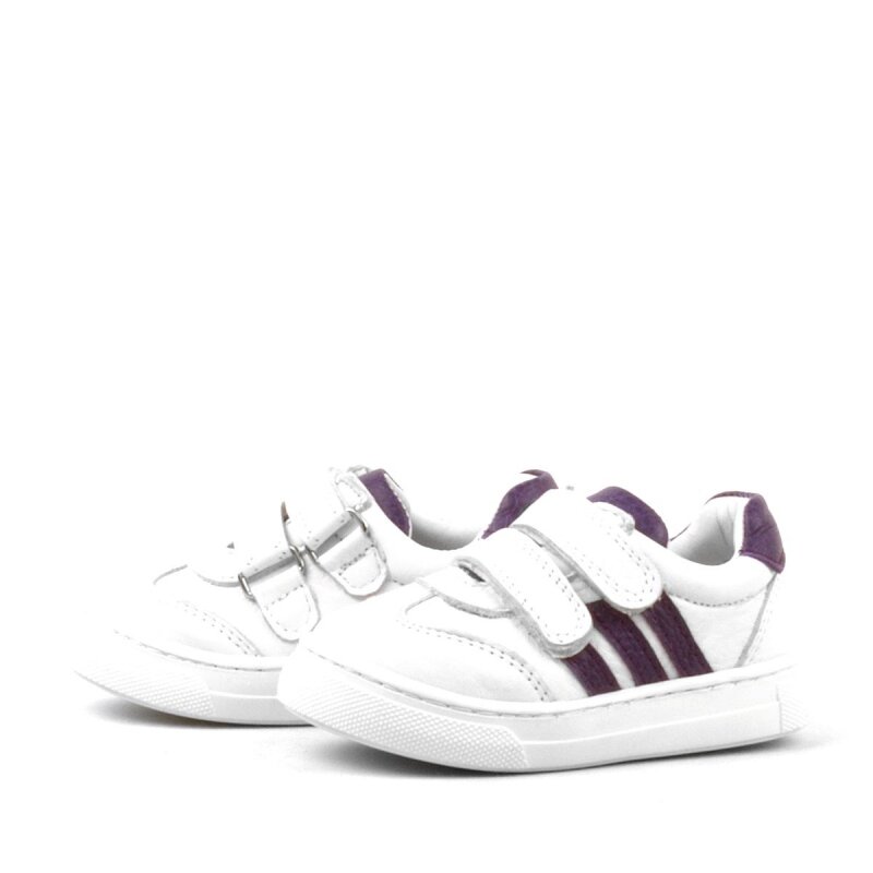 Rakerplus Paw Hakiki Deri Beyaz-Mor Cırtlı Bebek Spor Ayakkabı Sneaker - 4
