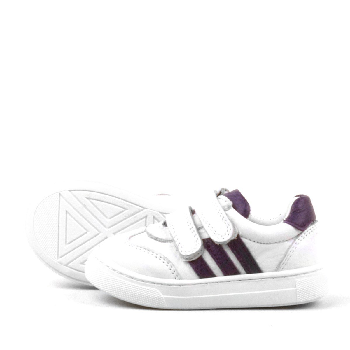 Rakerplus Paw Hakiki Deri Beyaz-Mor Cırtlı Bebek Spor Ayakkabı Sneaker - 5