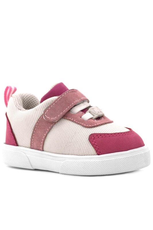 Rakerplus Hakiki Deri Pembe Krem Cırtlı Kız Bebek Ayakkabı - 2
