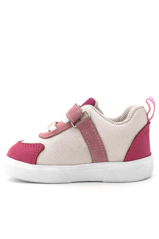 Rakerplus Hakiki Deri Pembe Krem Cırtlı Kız Bebek Ayakkabı - 5