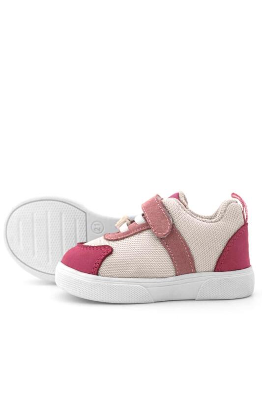 Rakerplus Hakiki Deri Pembe Krem Cırtlı Kız Bebek Ayakkabı - 7