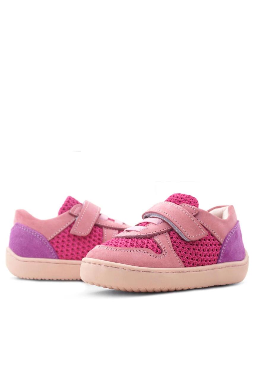 Rakerplus Bob Hakiki Deri Pembe Mor Barefoot Cırtlı Lastikli Bebek Sneaker Ayakkabı - 8