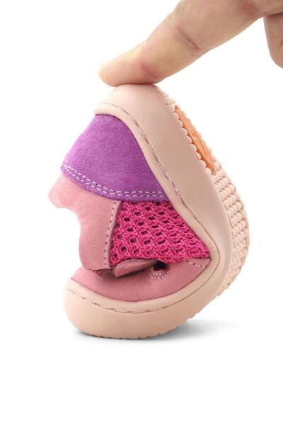 Rakerplus Bob Hakiki Deri Pembe Mor Barefoot Cırtlı Lastikli Bebek Sneaker Ayakkabı - 9
