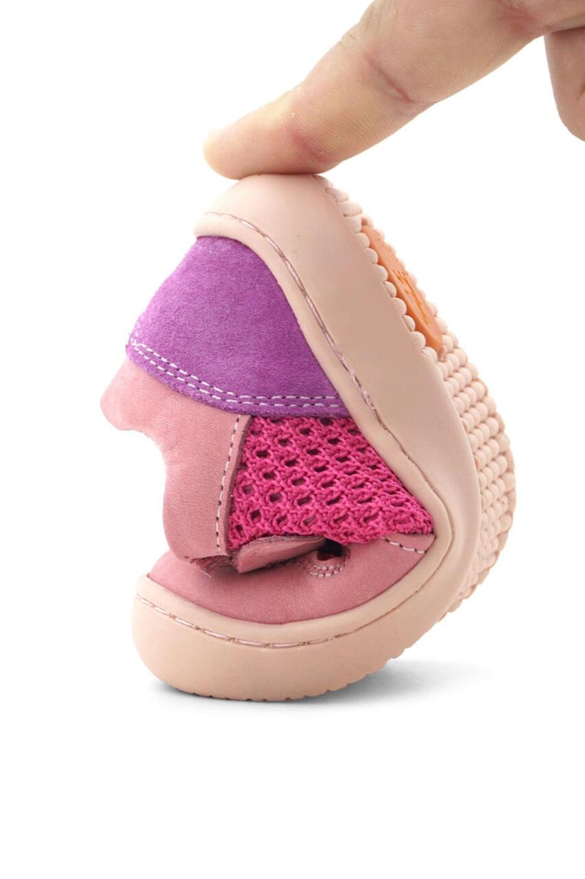 Rakerplus Bob Hakiki Deri Pembe Mor Barefoot Cırtlı Lastikli Bebek Sneaker Ayakkabı - 9