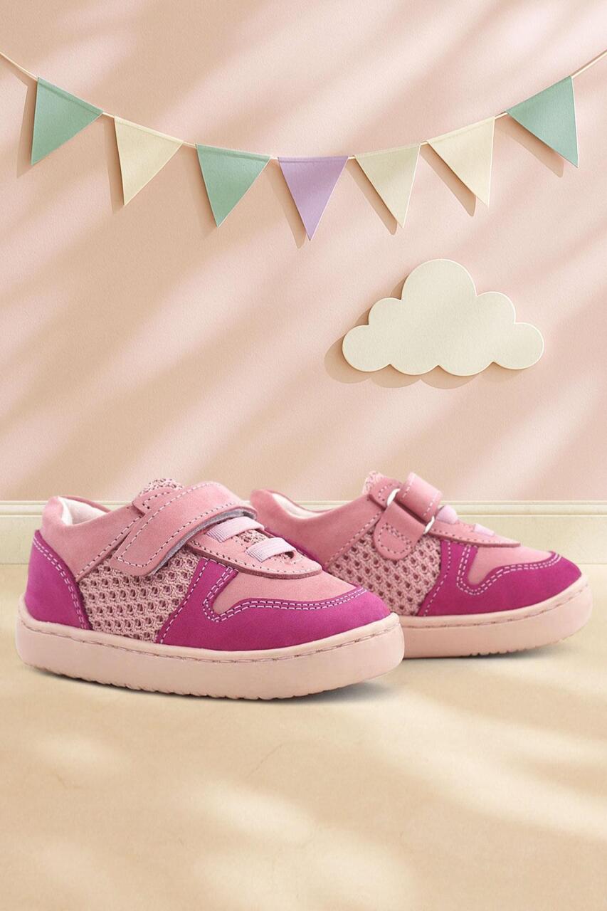 Rakerplus Bob Hakiki Deri Pembe Barefoot Cırtlı Lastikli Bebek Sneaker Ayakkabı - 1