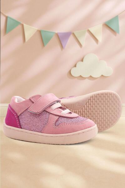 Rakerplus Bob Hakiki Deri Pembe Simli Barefoot Cırtlı Lastikli Bebek Sneaker Ayakkabı - 1