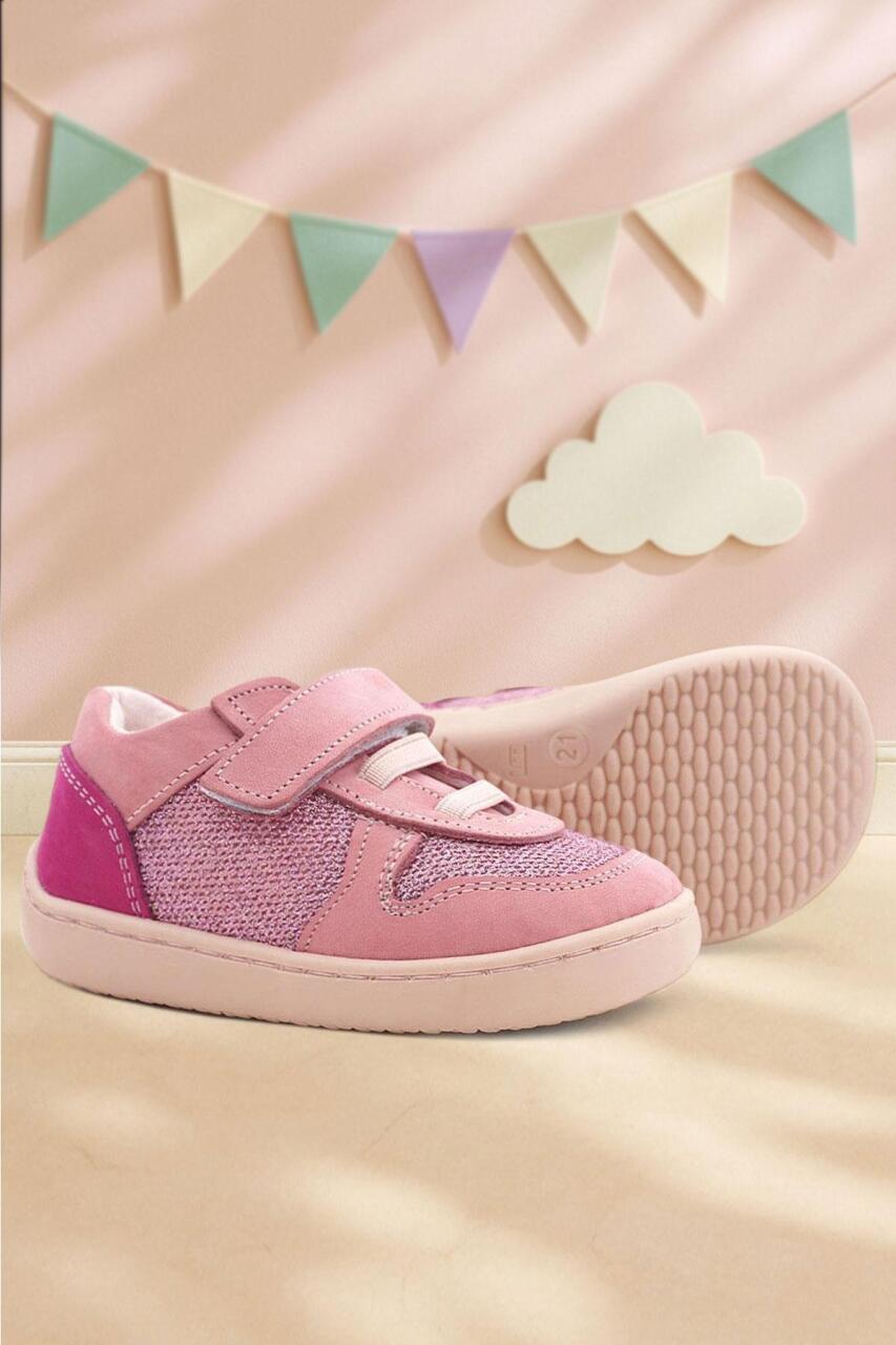 Rakerplus Bob Hakiki Deri Pembe Simli Barefoot Cırtlı Lastikli Bebek Sneaker Ayakkabı - 1