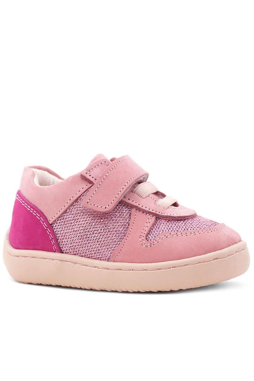 Rakerplus Bob Hakiki Deri Pembe Simli Barefoot Cırtlı Lastikli Bebek Sneaker Ayakkabı - 2