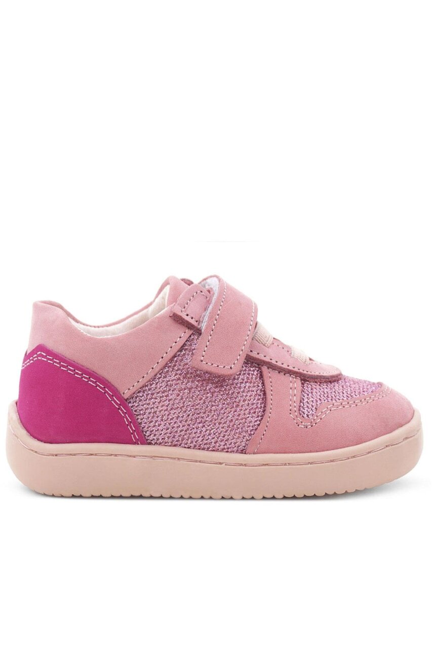 Rakerplus Bob Hakiki Deri Pembe Simli Barefoot Cırtlı Lastikli Bebek Sneaker Ayakkabı - 3