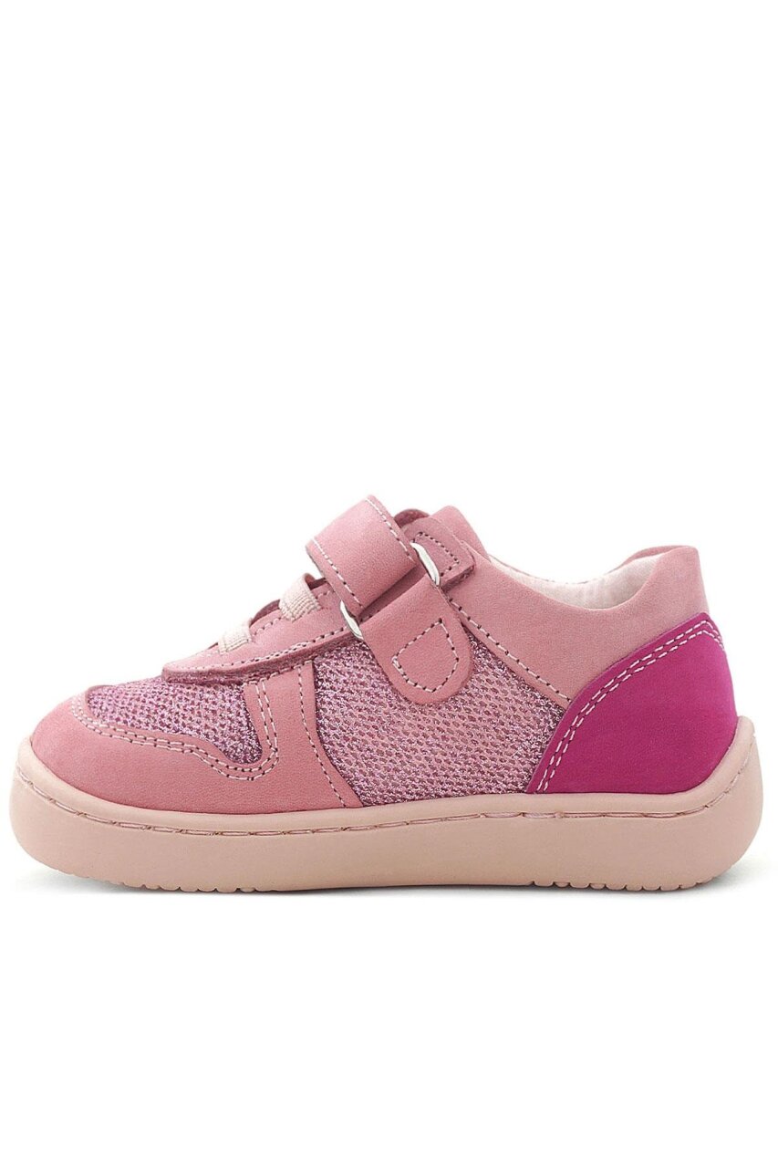 Rakerplus Bob Hakiki Deri Pembe Simli Barefoot Cırtlı Lastikli Bebek Sneaker Ayakkabı - 5