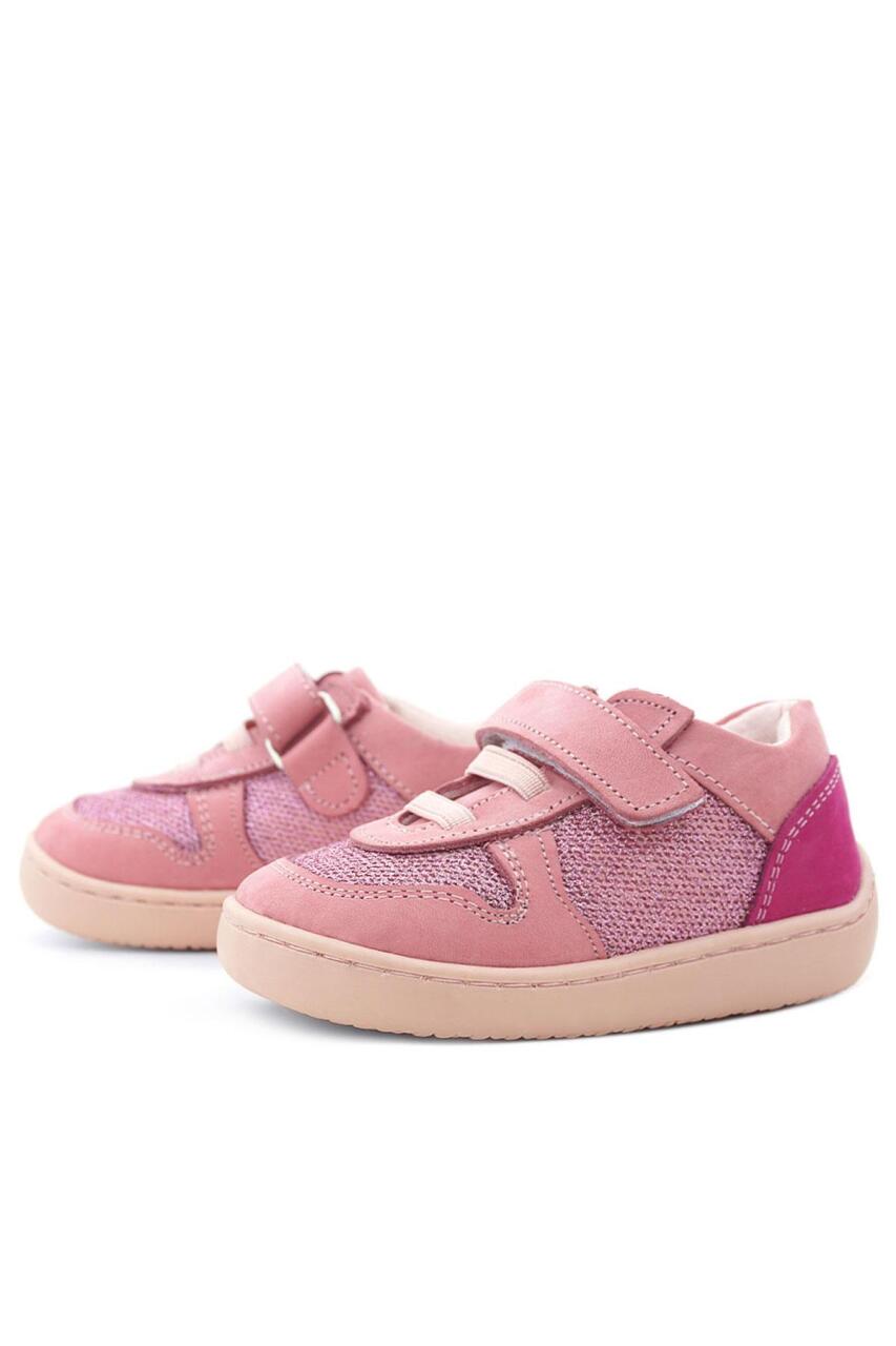Rakerplus Bob Hakiki Deri Pembe Simli Barefoot Cırtlı Lastikli Bebek Sneaker Ayakkabı - 6