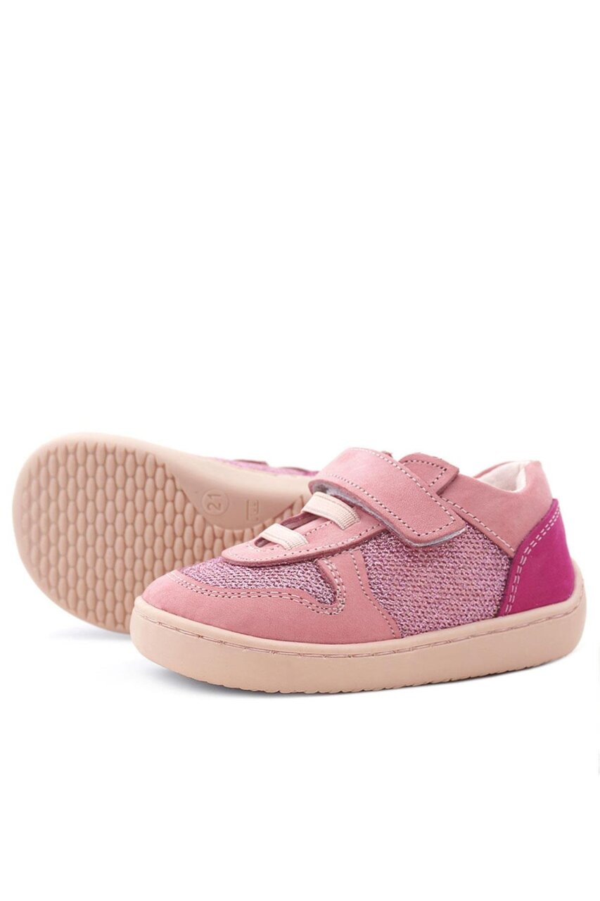 Rakerplus Bob Hakiki Deri Pembe Simli Barefoot Cırtlı Lastikli Bebek Sneaker Ayakkabı - 7