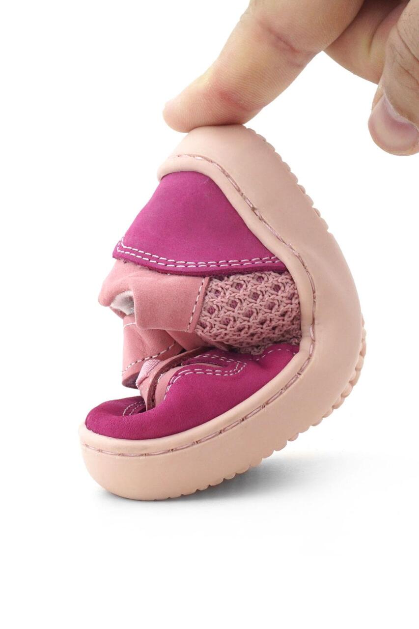 Rakerplus Bob Hakiki Deri Pembe Barefoot Cırtlı Lastikli Bebek Sneaker Ayakkabı - 9