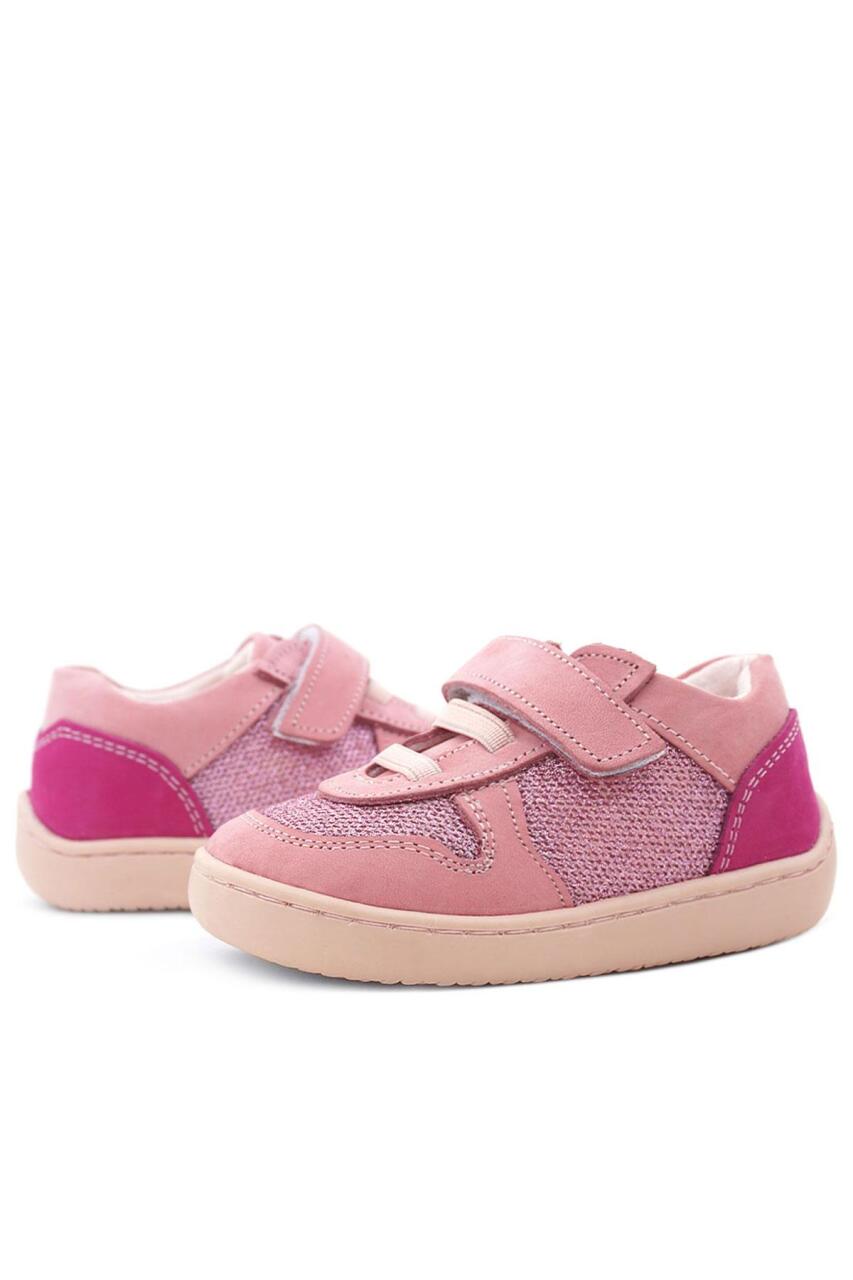 Rakerplus Bob Hakiki Deri Pembe Simli Barefoot Cırtlı Lastikli Bebek Sneaker Ayakkabı - 8
