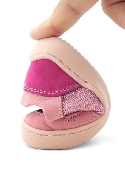 Rakerplus Bob Hakiki Deri Pembe Simli Barefoot Cırtlı Lastikli Bebek Sneaker Ayakkabı - 9