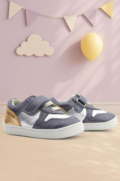 Rakerplus Bob Hakiki Deri Platin Gümüş Barefoot Cırtlı Lastikli Bebek Sneaker Ayakkabı - 1