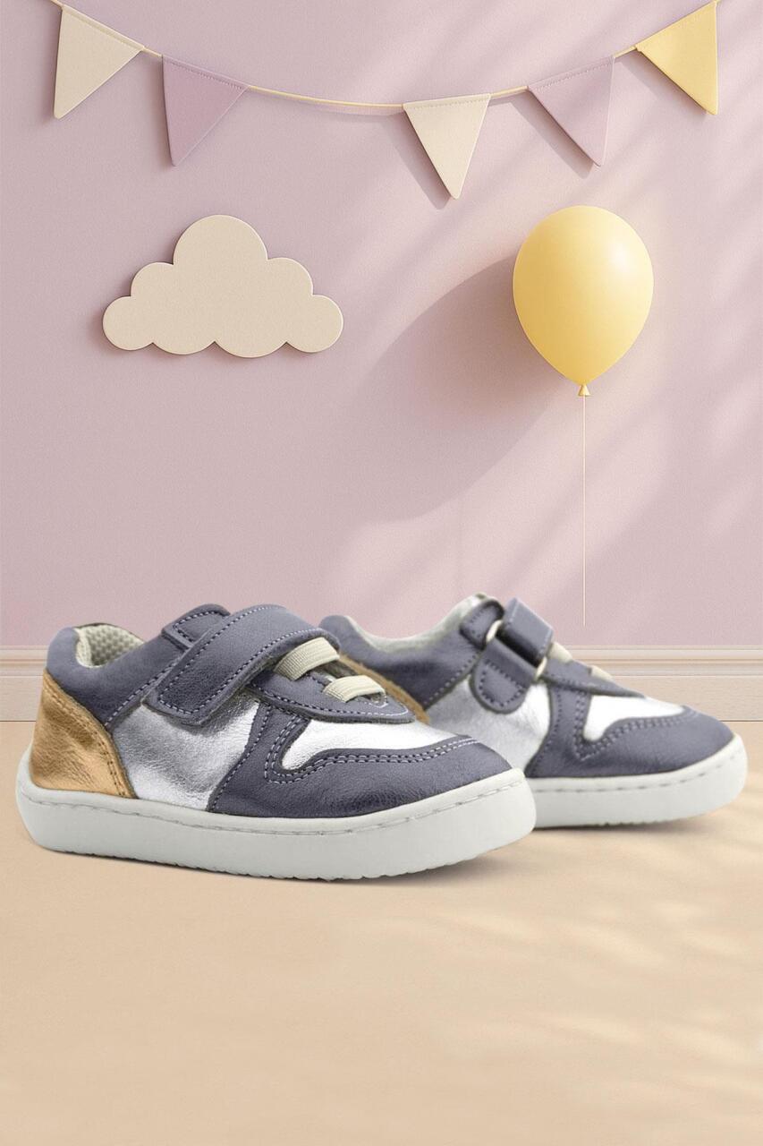 Rakerplus Bob Hakiki Deri Platin Gümüş Barefoot Cırtlı Lastikli Bebek Sneaker Ayakkabı - 1