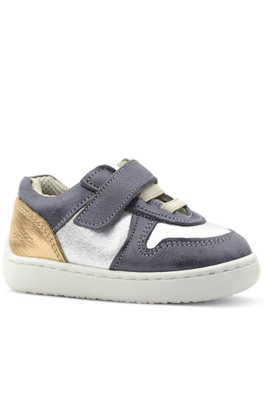 Rakerplus Bob Hakiki Deri Platin Gümüş Barefoot Cırtlı Lastikli Bebek Sneaker Ayakkabı - 2
