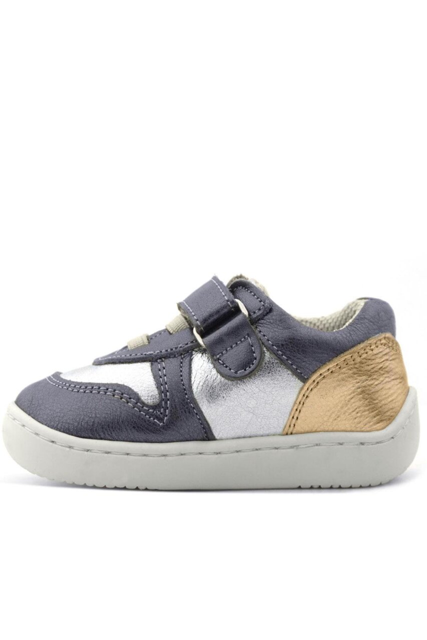 Rakerplus Bob Hakiki Deri Platin Gümüş Barefoot Cırtlı Lastikli Bebek Sneaker Ayakkabı - 5