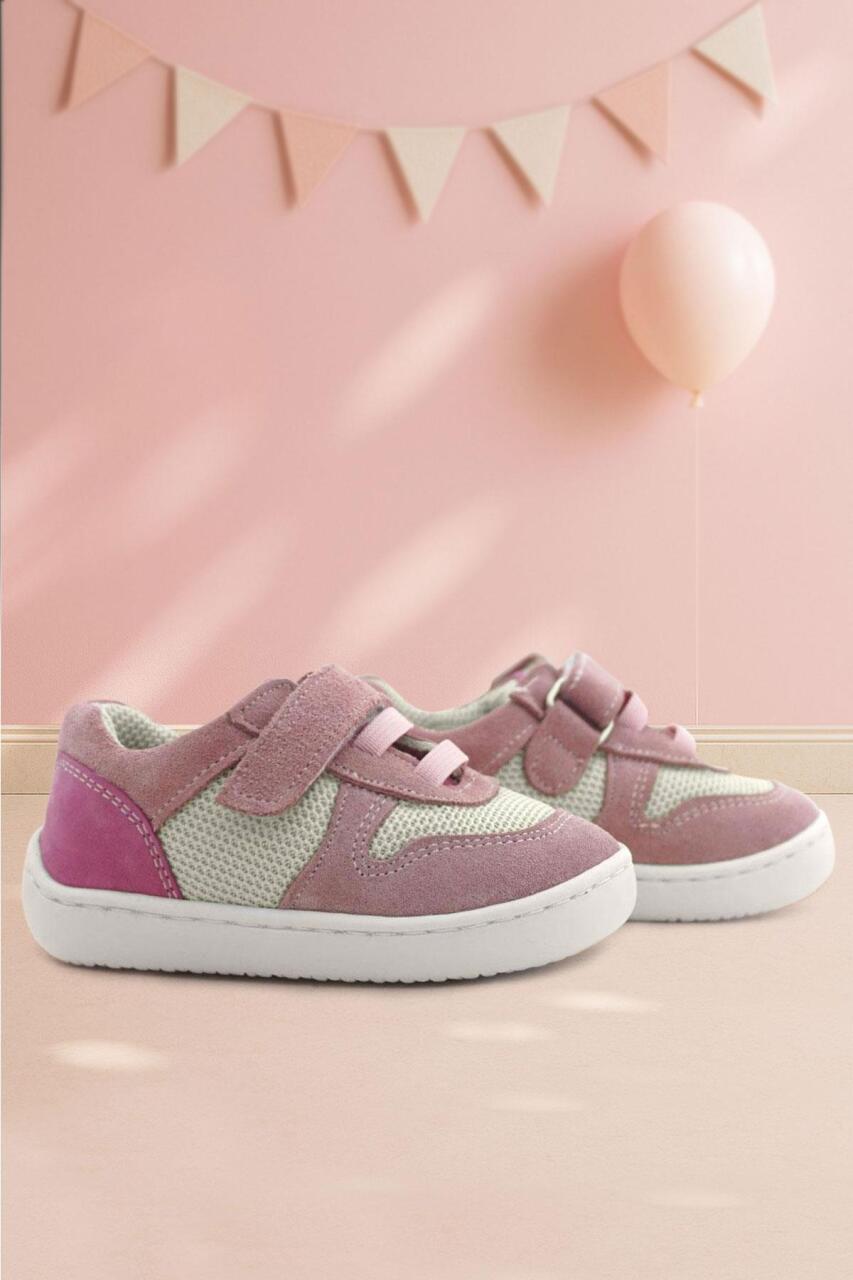 Rakerplus Bob Hakiki Deri Pudra Pembe Barefoot Cırtlı Lastikli Bebek Sneaker Ayakkabı - 1