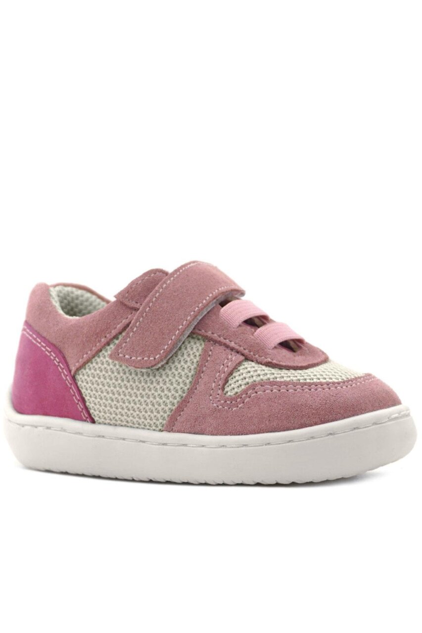 Rakerplus Bob Hakiki Deri Pudra Pembe Barefoot Cırtlı Lastikli Bebek Sneaker Ayakkabı - 2