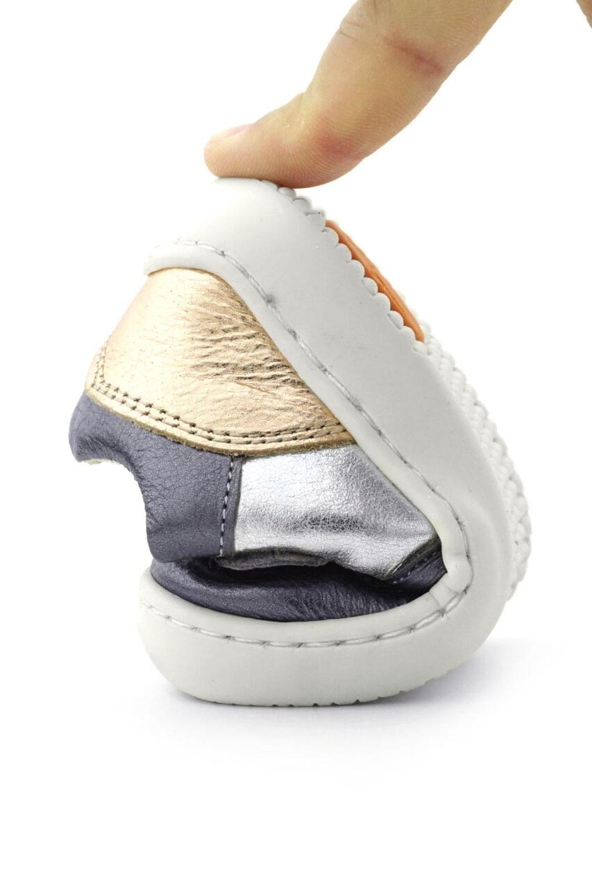 Rakerplus Bob Hakiki Deri Platin Gümüş Barefoot Cırtlı Lastikli Bebek Sneaker Ayakkabı - 9