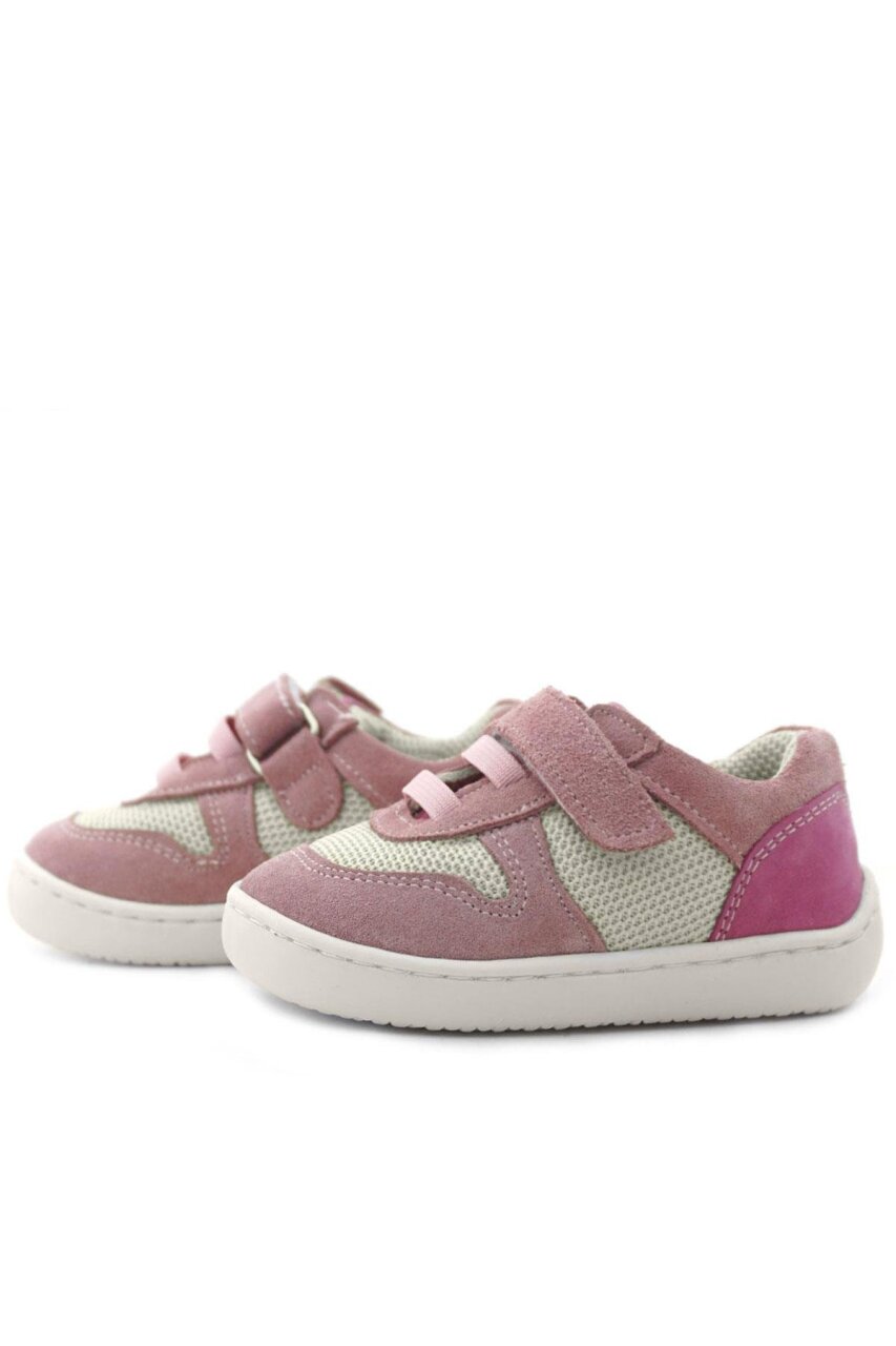 Rakerplus Bob Hakiki Deri Pudra Pembe Barefoot Cırtlı Lastikli Bebek Sneaker Ayakkabı - 6