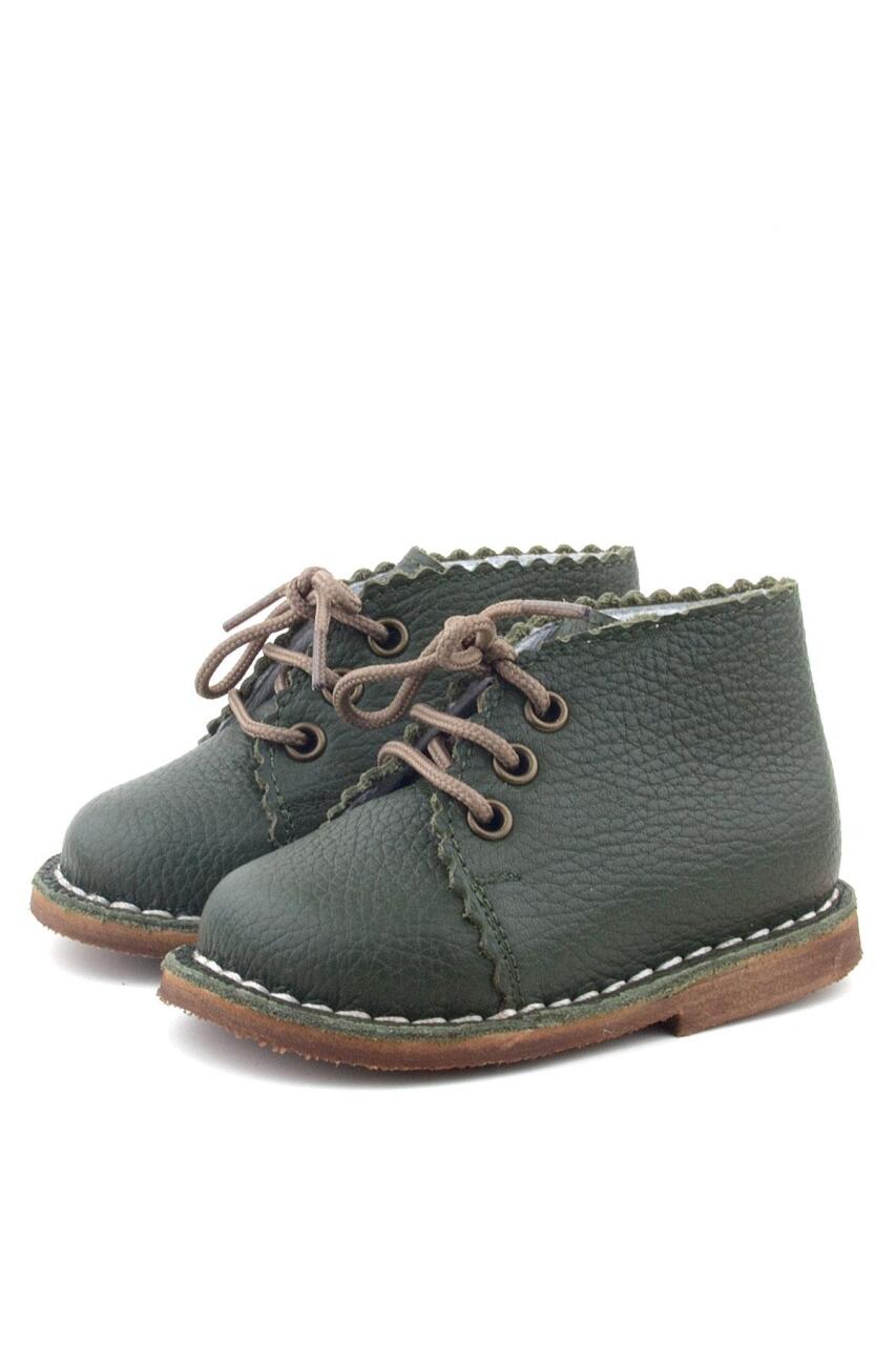 Rakerplus Handmade Hakiki Deri Haki Yeşil Bağcıklı Bebek Bot - 3