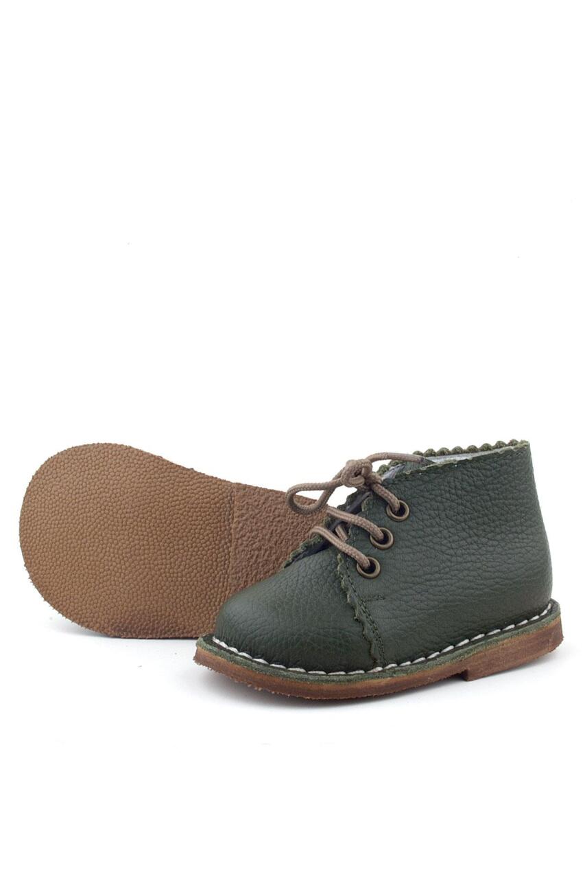 Rakerplus Handmade Hakiki Deri Haki Yeşil Bağcıklı Bebek Bot - 4