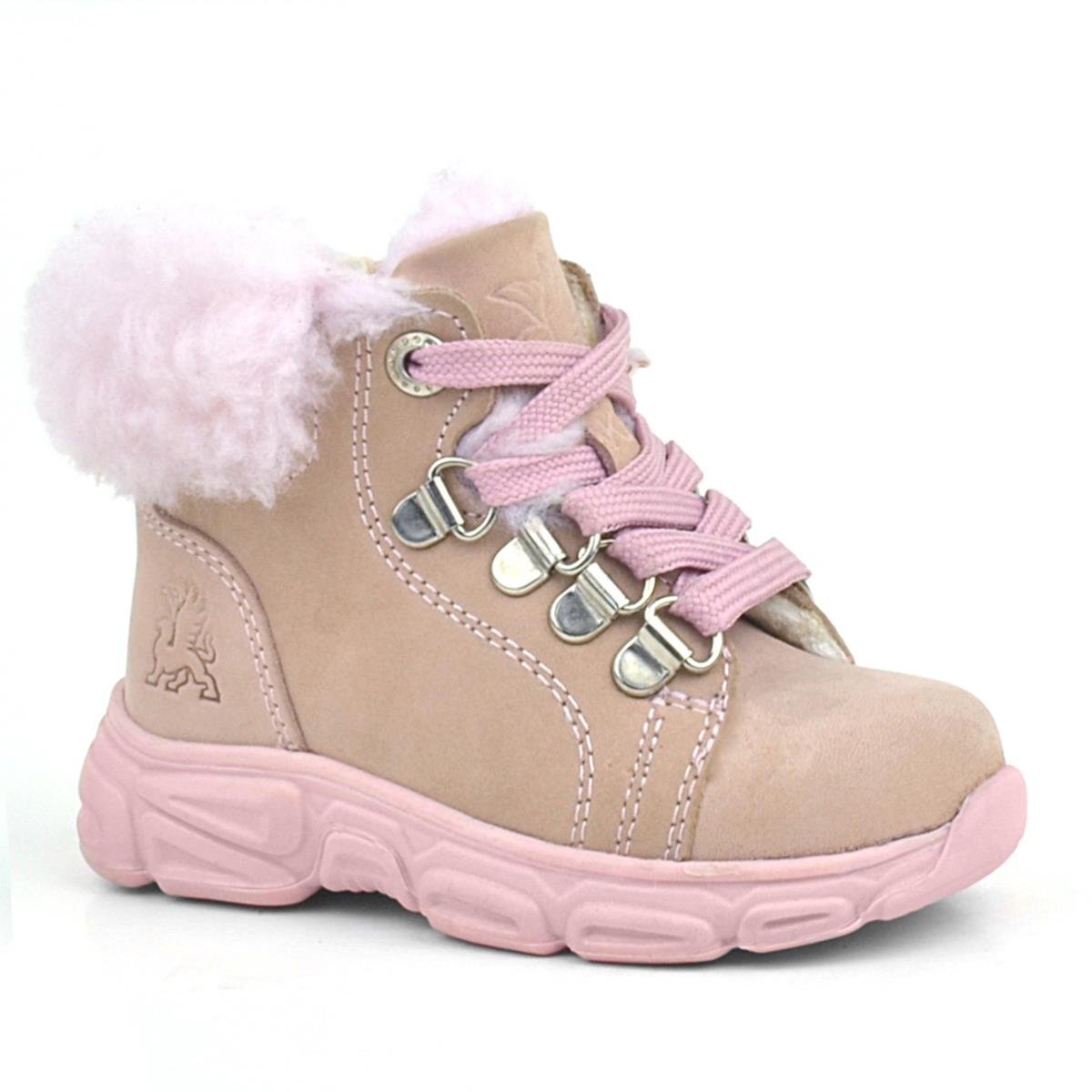 Rakerplus Hakiki Deri Pudra Pembe Fermuarlı Kışlık Kız Bebek Bot Ayakkabı - 1