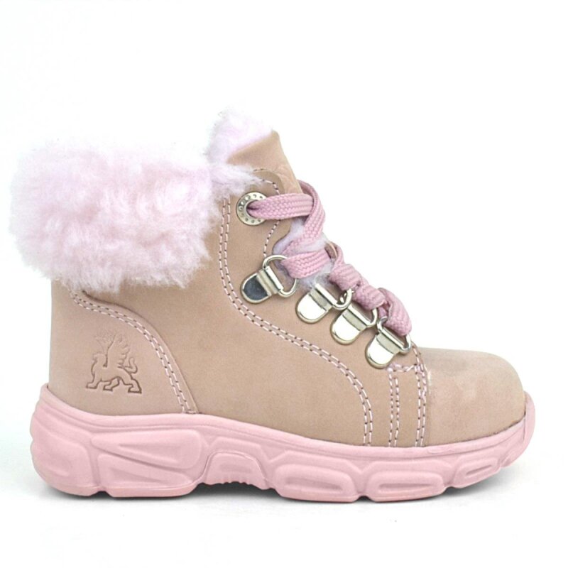 Rakerplus Hakiki Deri Pudra Pembe Fermuarlı Kışlık Kız Bebek Bot Ayakkabı - 2