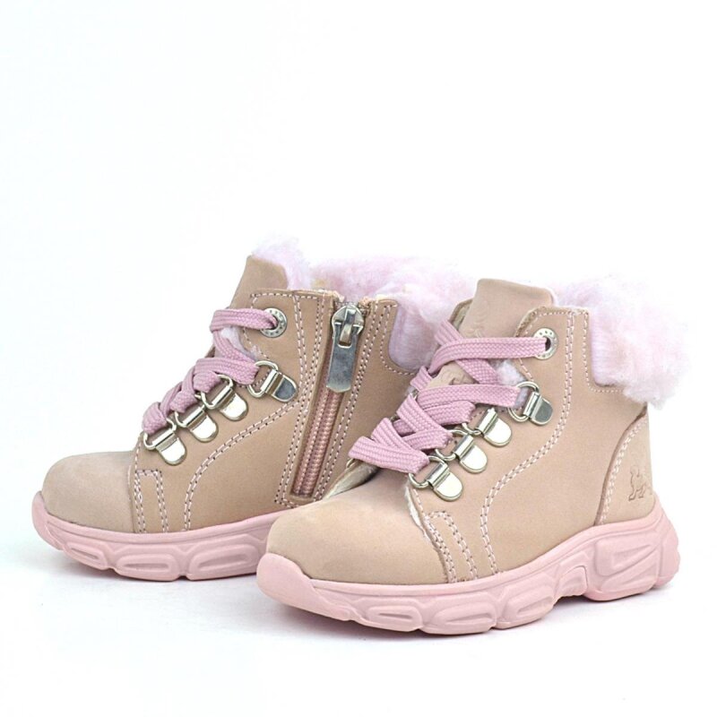Rakerplus Hakiki Deri Pudra Pembe Fermuarlı Kışlık Kız Bebek Bot Ayakkabı - 4