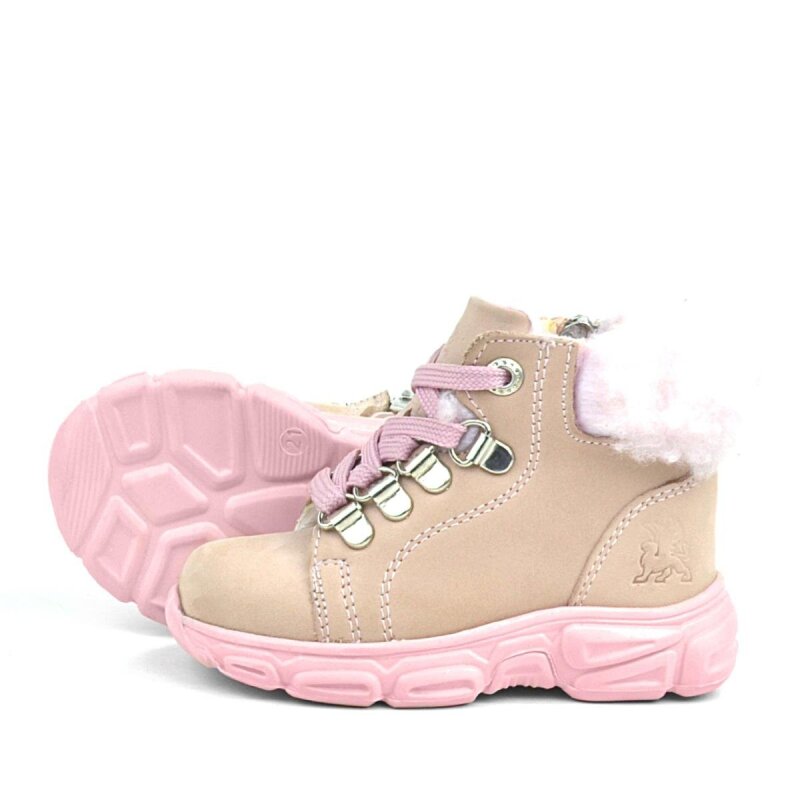 Rakerplus Hakiki Deri Pudra Pembe Fermuarlı Kışlık Kız Bebek Bot Ayakkabı - 5
