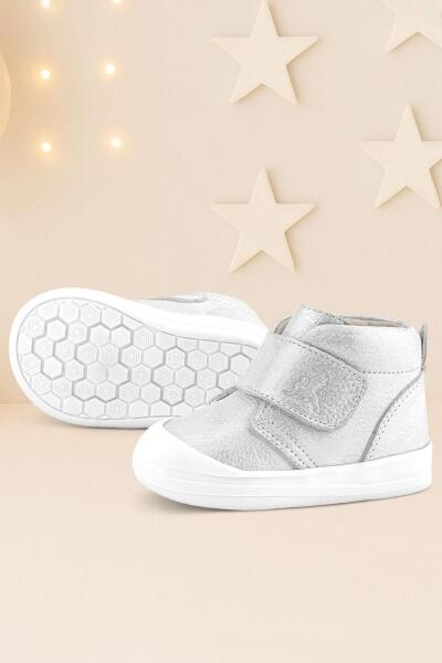 Rakerplus Yoohoo Hakiki Deri Beyaz Simli Cırtlı Unisex Bebek Bot - Rakerplus