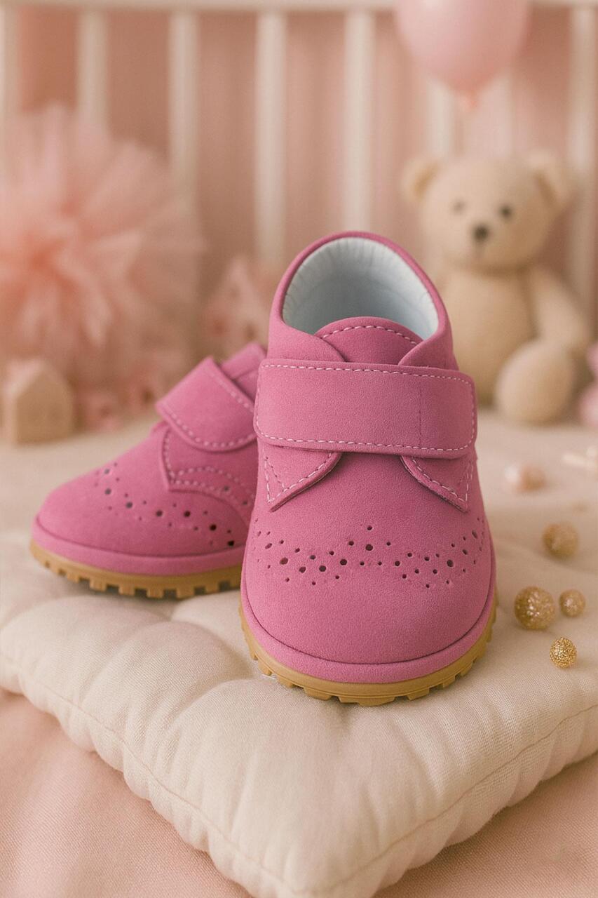 Hakiki Deri Pembe Cırtlı Bebek Patik Ayakkabı - 1