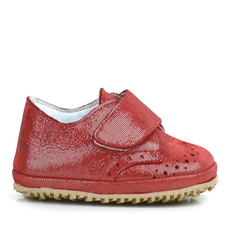 Hakiki Deri Kırmızı Simli Cırtlı Bebek Patik Ayakkabı - 2