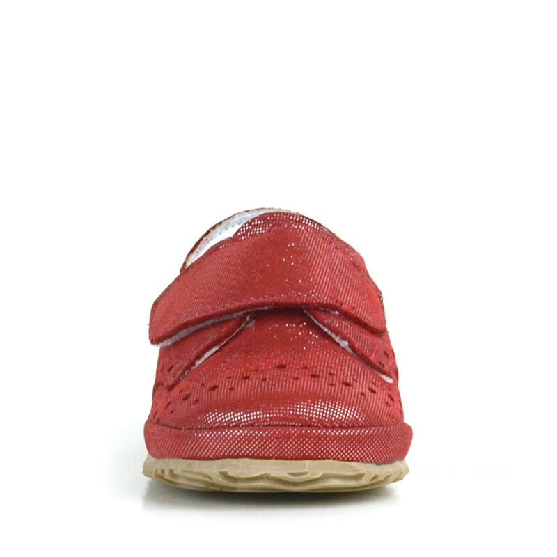 Hakiki Deri Kırmızı Simli Cırtlı Bebek Patik Ayakkabı - 3