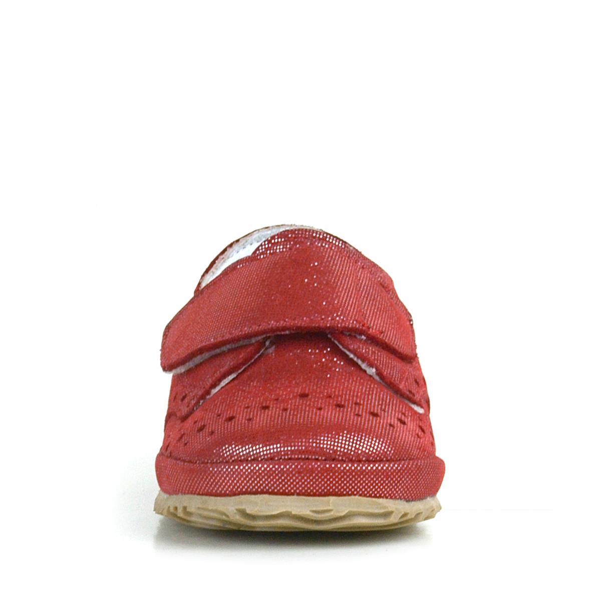 Hakiki Deri Kırmızı Simli Cırtlı Bebek Patik Ayakkabı - 3