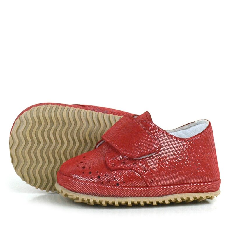 Hakiki Deri Kırmızı Simli Cırtlı Bebek Patik Ayakkabı - 5