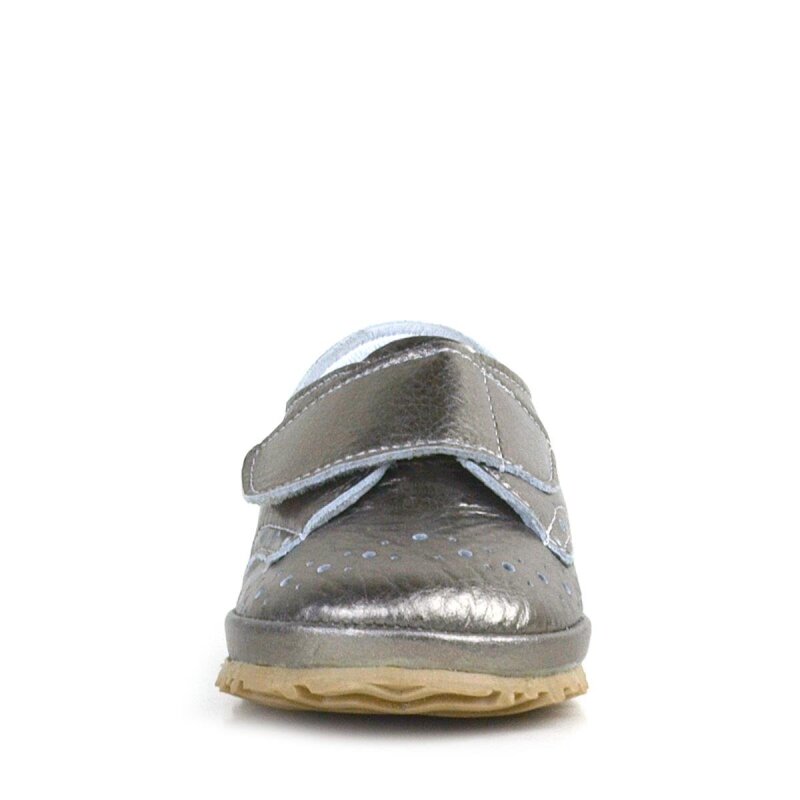 Hakiki Deri Platin Simli Cırtlı Bebek Patik Ayakkabı - 4