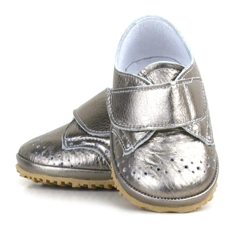 Hakiki Deri Platin Simli Cırtlı Bebek Patik Ayakkabı - 7